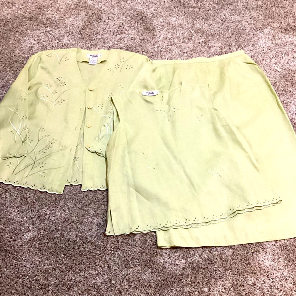 Ann Gerlin Jacket Suit Women Size 16  100% Linen 3 Pieces Eyelet Momcore Fall